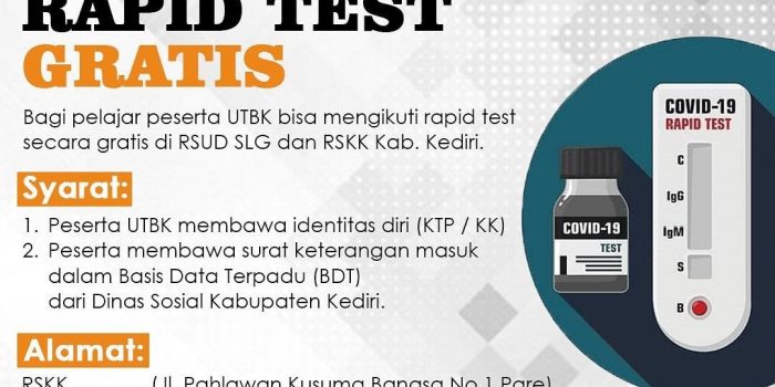 Pemkab Kediri Fasilitasi Rapid Test Untuk Peserta UTBK-SBMPTN