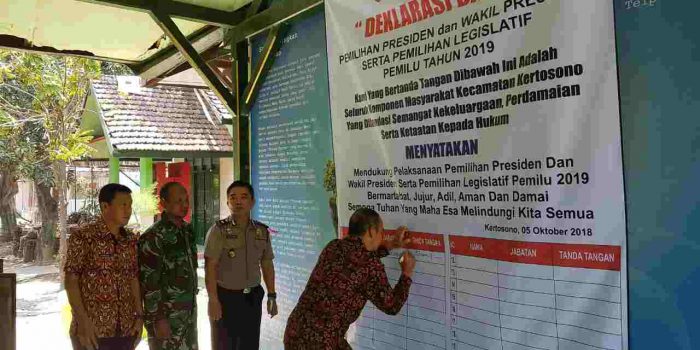 Jelang Pilpres – Pileg 2019, Forpimcam Kertosono Gelar Deklarasi Pemilu Damai